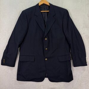 Vintage Brook Taverner Mens 44R Blazer Navy Blue Wool Blend Gold Crest Button
